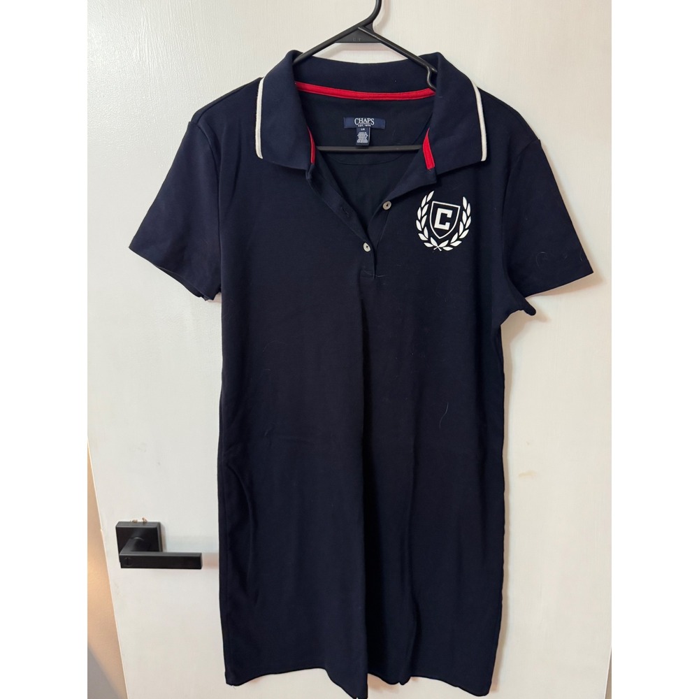 Chaps Womens Navy Blue Polo Dress Short Sleeve Crest Logo Preppy Mini L